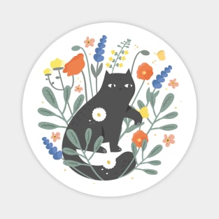 Black kitty in the garden Magnet